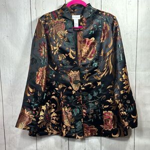 Soft Surroundings Brocade Floral Tapestry Jacket Black Multicolor Whimsigoth